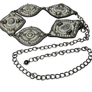 Chicos Multicolored Beaded Belt With Chain Link